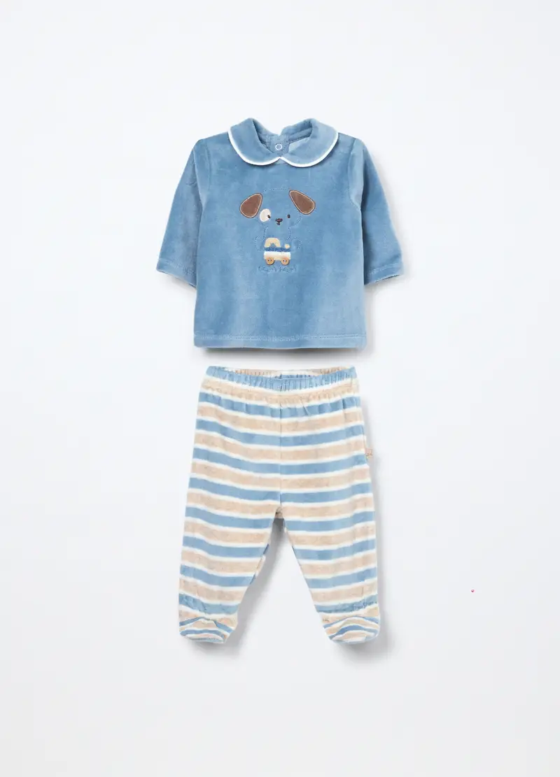 Set In Misto Cotone Velour Neonato, Azzurro chiaro