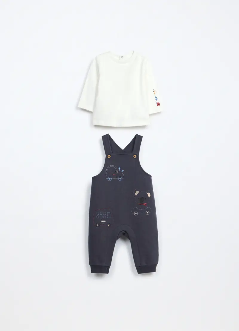 Set In Puro Cotone Fleece Neonato, Grigio scuro