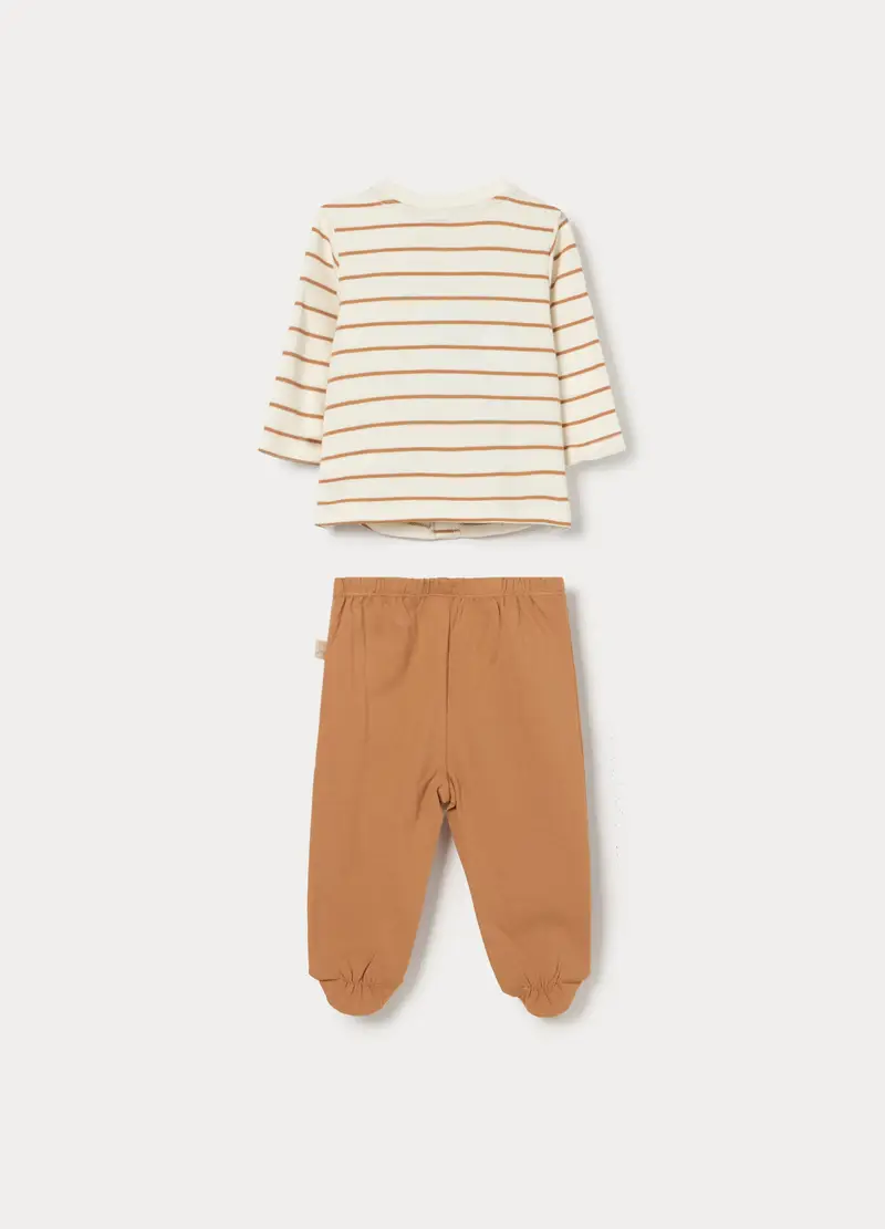 Set In Puro Cotone Neonato, Bianco/Marrone miniatura 2