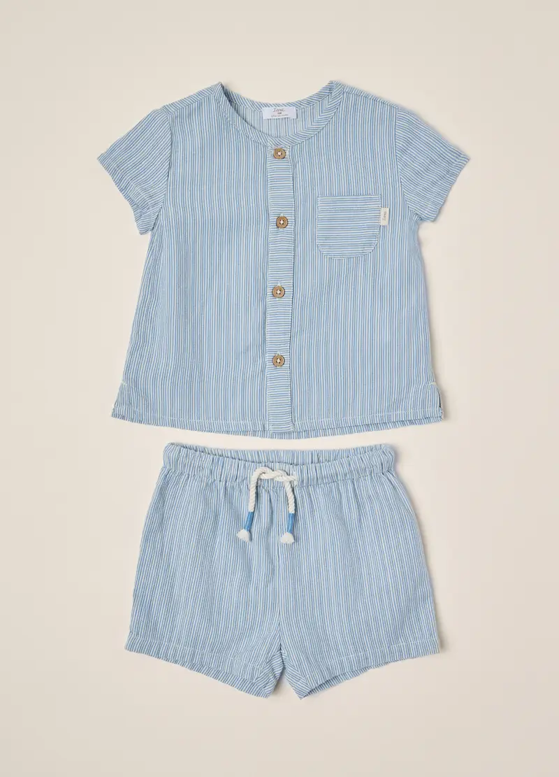 Blukids, Set In Puro Cotone Seersucker Iana Neonato, Bianco/Azzurro, Taglia: 6