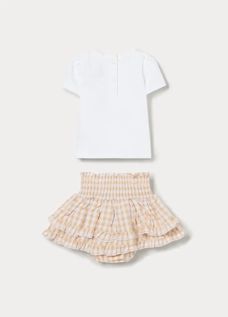 Set In Puro Cotone Seersucker Neonata, Beige chiaro miniatura 2