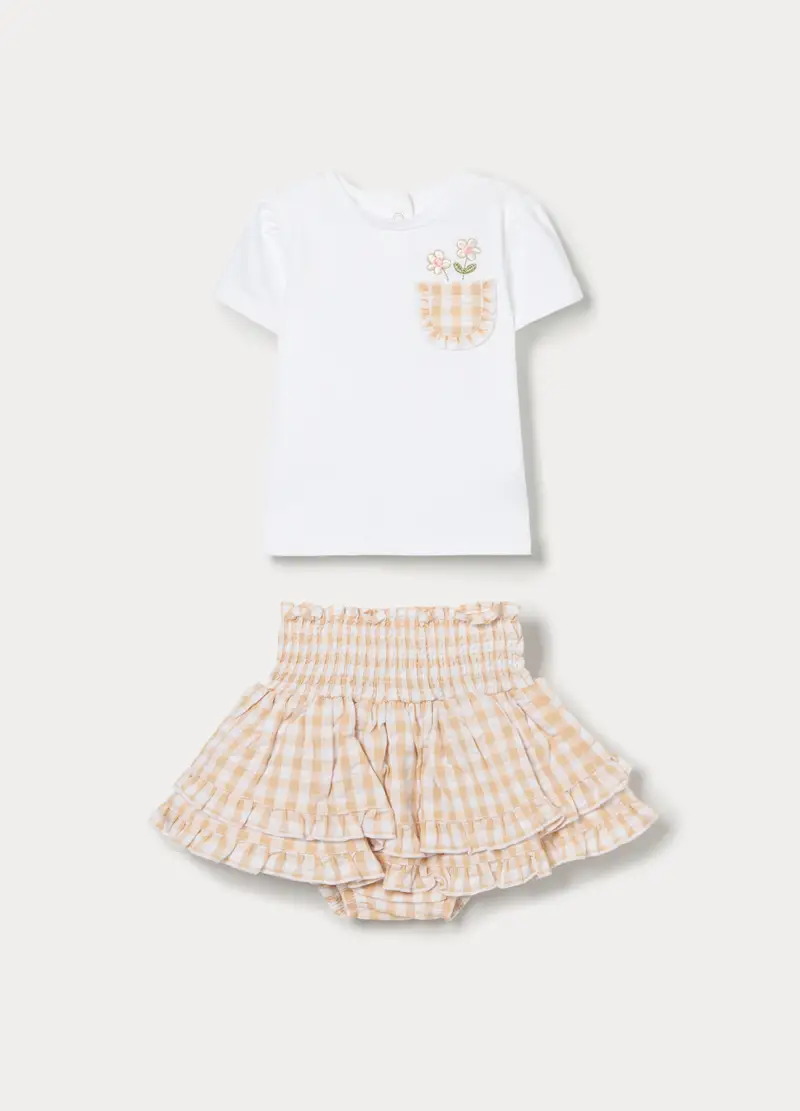 Set In Puro Cotone Seersucker Neonata, Beige chiaro