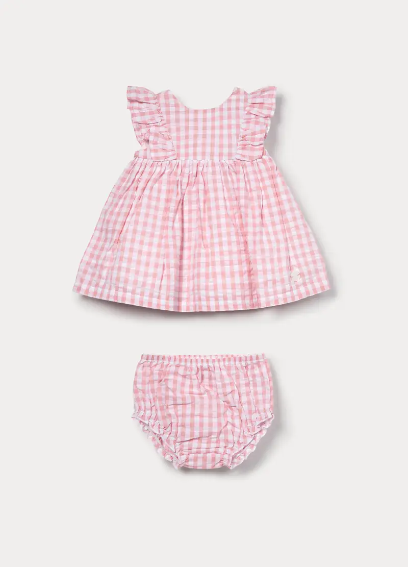 Set In Puro Cotone Seersucker Neonata, Rosa pastello