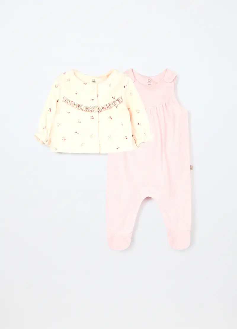 Set In Puro Cotone Velour Neonata, Rosa pastello