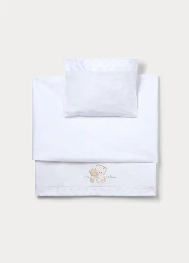 Set Lenzuola Culla In Puro Cotone Neonata, Neonato, Bianco/Rosa, U