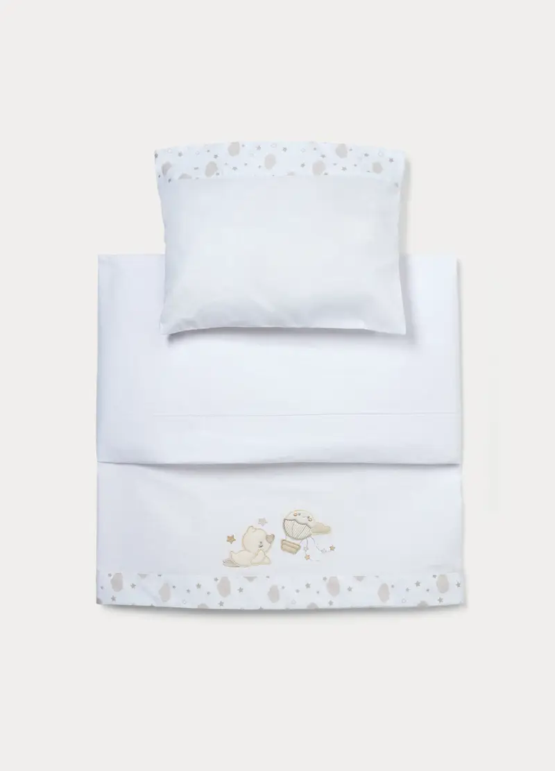 Set Lenzuola Culla In Puro Cotone, Unisex, Bianco/Marrone, U