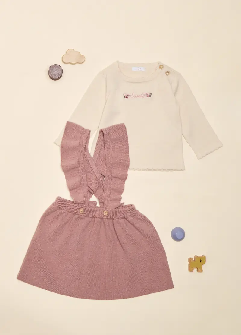 Set Maglia E Gonna In Misto Viscosa, Neonata, Rosa scuro