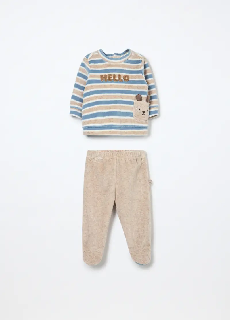 Set Misto Cotone Velour Neonato, Beige chiaro