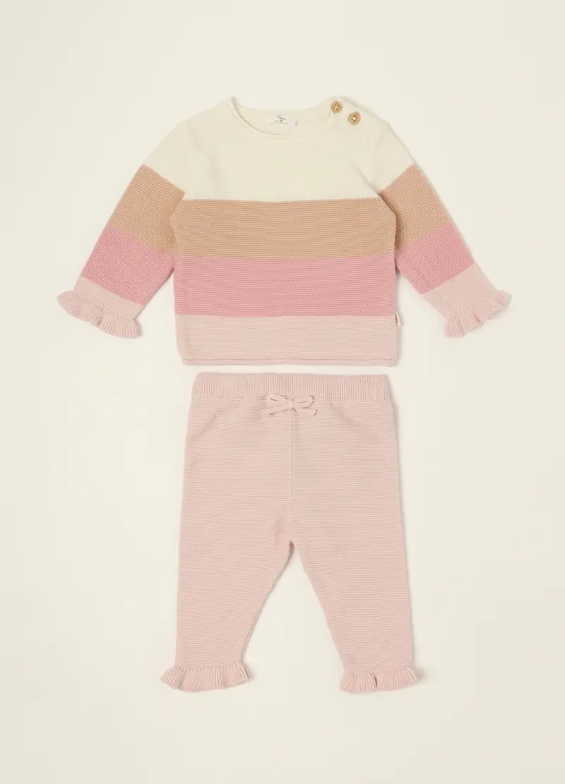 Set Neonata In Puro Cotone Multicolor A Righe, Rosa