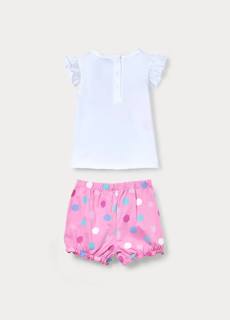 Set Pigiama Corto Disney In Puro Cotone, Neonata, Bianco/Rosa miniatura 2