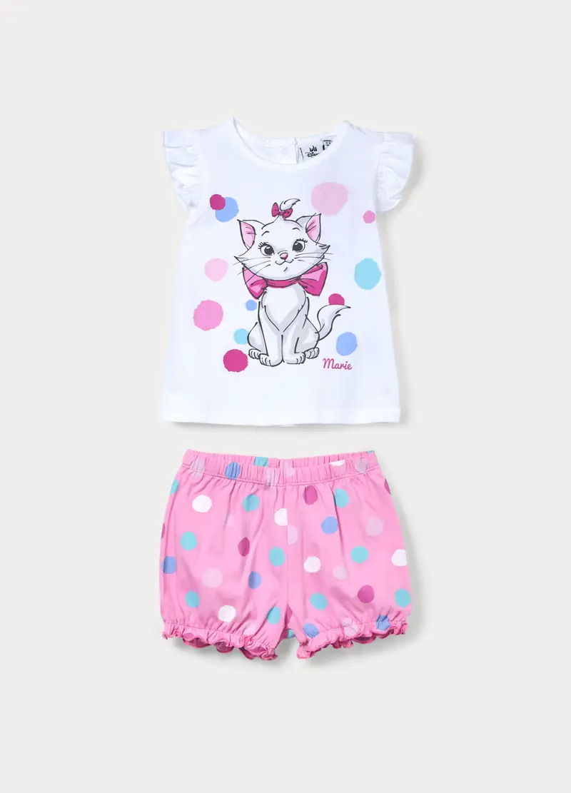 Set Pigiama Corto Disney In Puro Cotone, Neonata, Bianco/Rosa