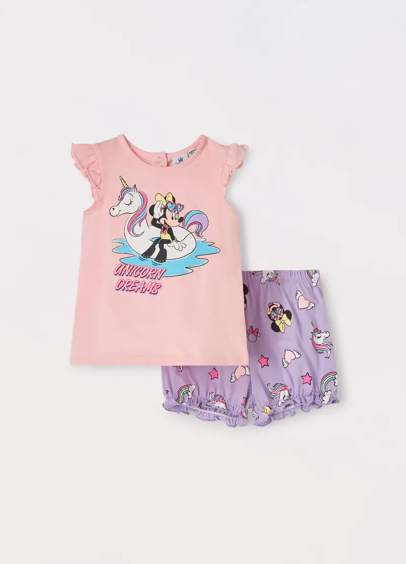 Blukids, Set Pigiama Corto In Jersey Di Puro Cotone Neonata, Rosa/Viola, Taglia: 9-12