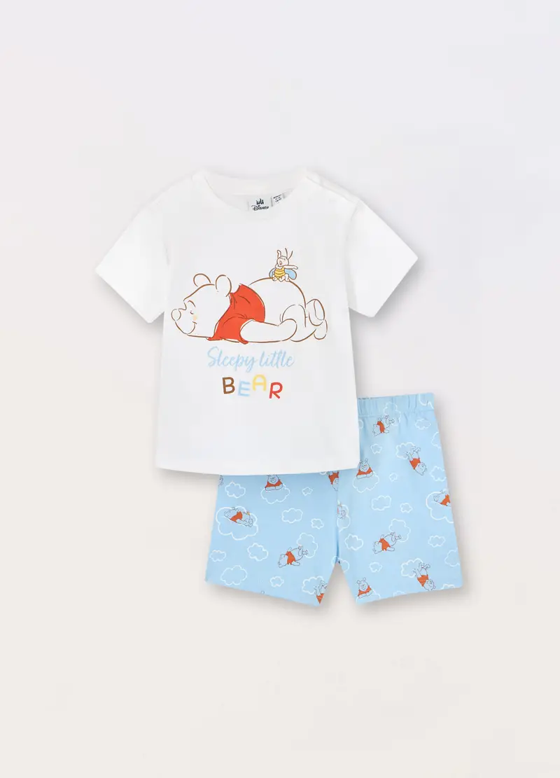 Blukids, Set Pigiama Corto In Jersey Di Puro Cotone Neonato, Bianco/Azzurro, Taglia: 9-12