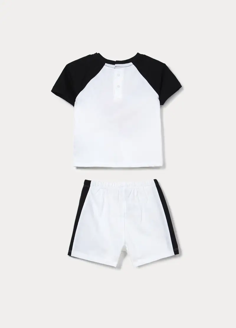 Set Pigiama Corto In Puro Cotone, Neonato, Bianco/Nero miniatura 2