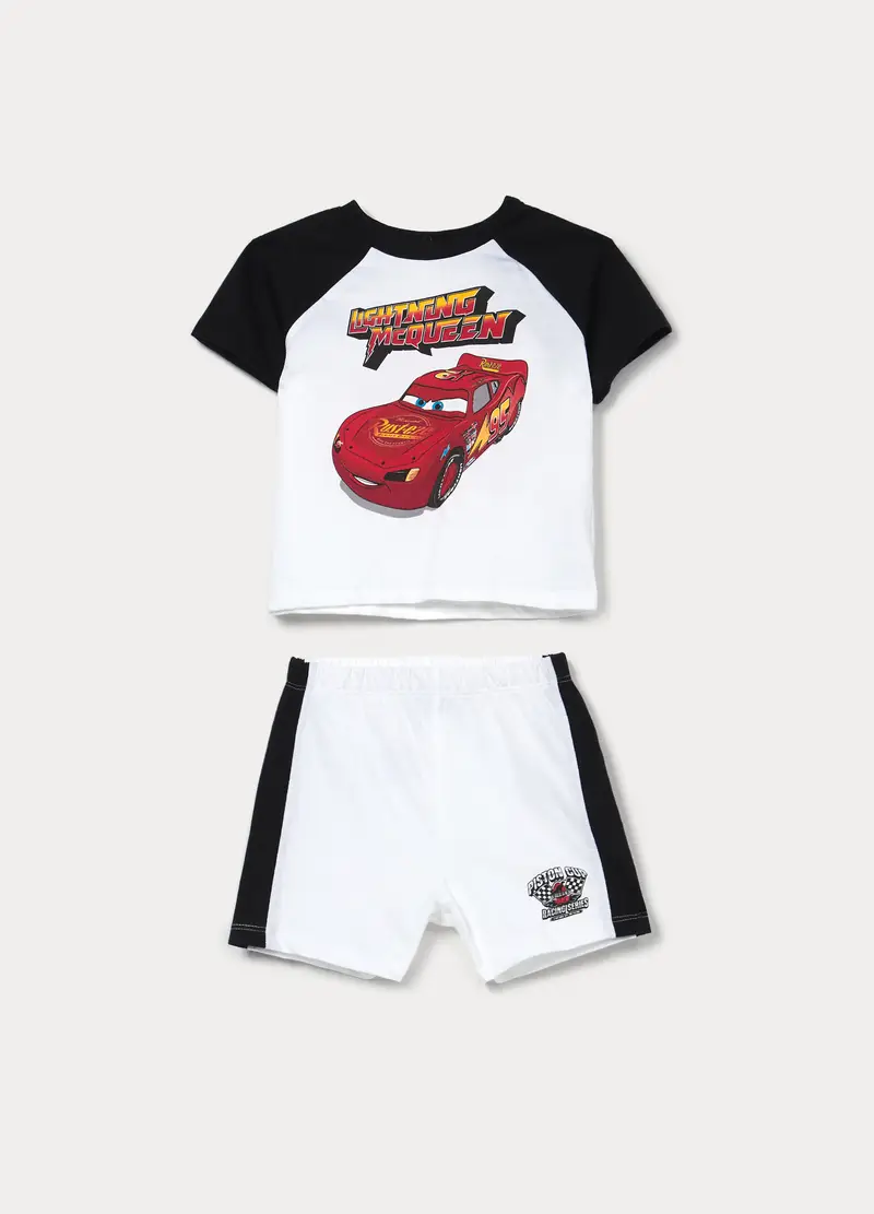 Set Pigiama Corto In Puro Cotone, Neonato, Bianco/Nero