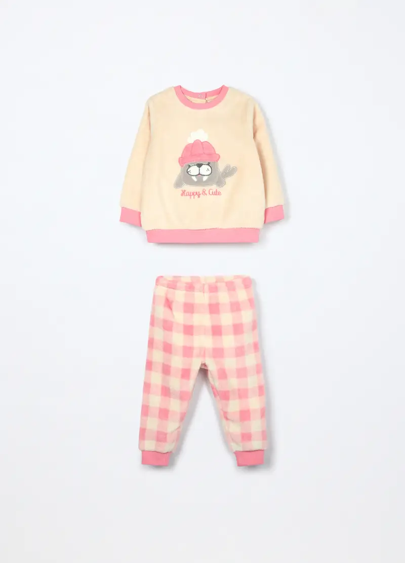 Set Pigiama In Coral Fleece Neonata, Rosa pastello