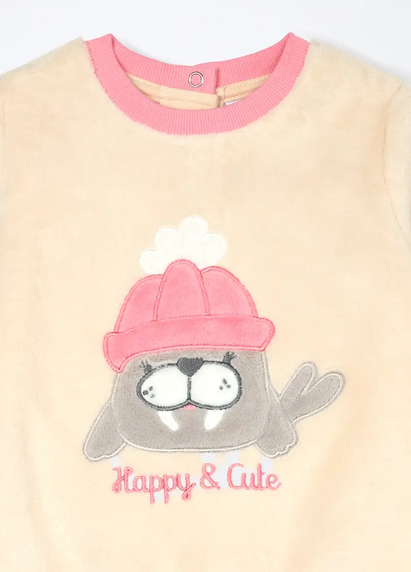 Set Pigiama In Coral Fleece Neonata, Rosa pastello miniatura 3