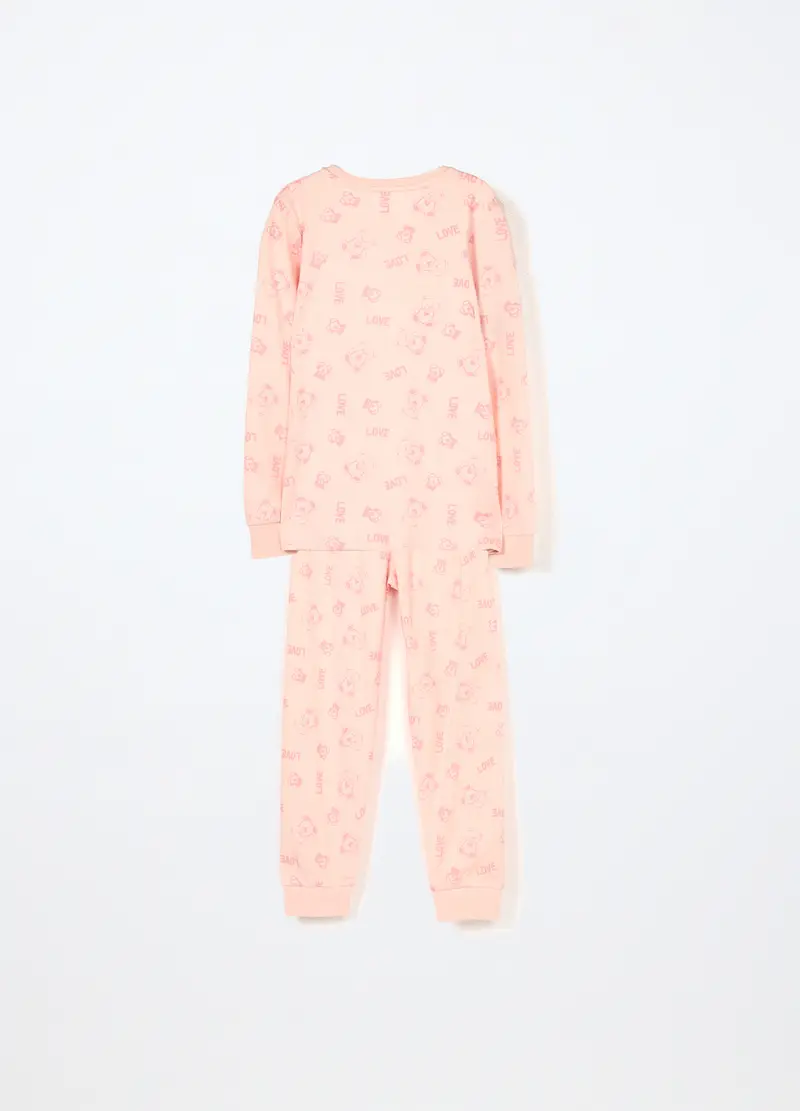 Set Pigiama In Interlock Di Puro Cotone Bambina, Beige chiaro miniatura 2