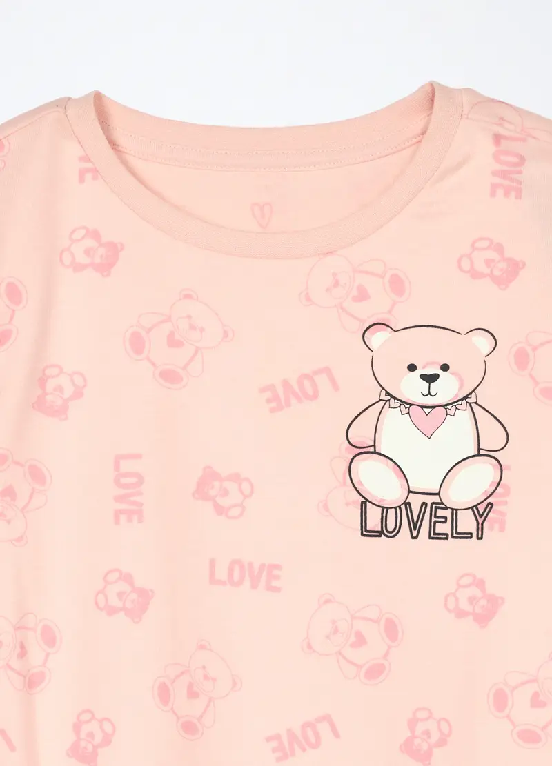 Set Pigiama In Interlock Di Puro Cotone Bambina, Beige chiaro miniatura 3