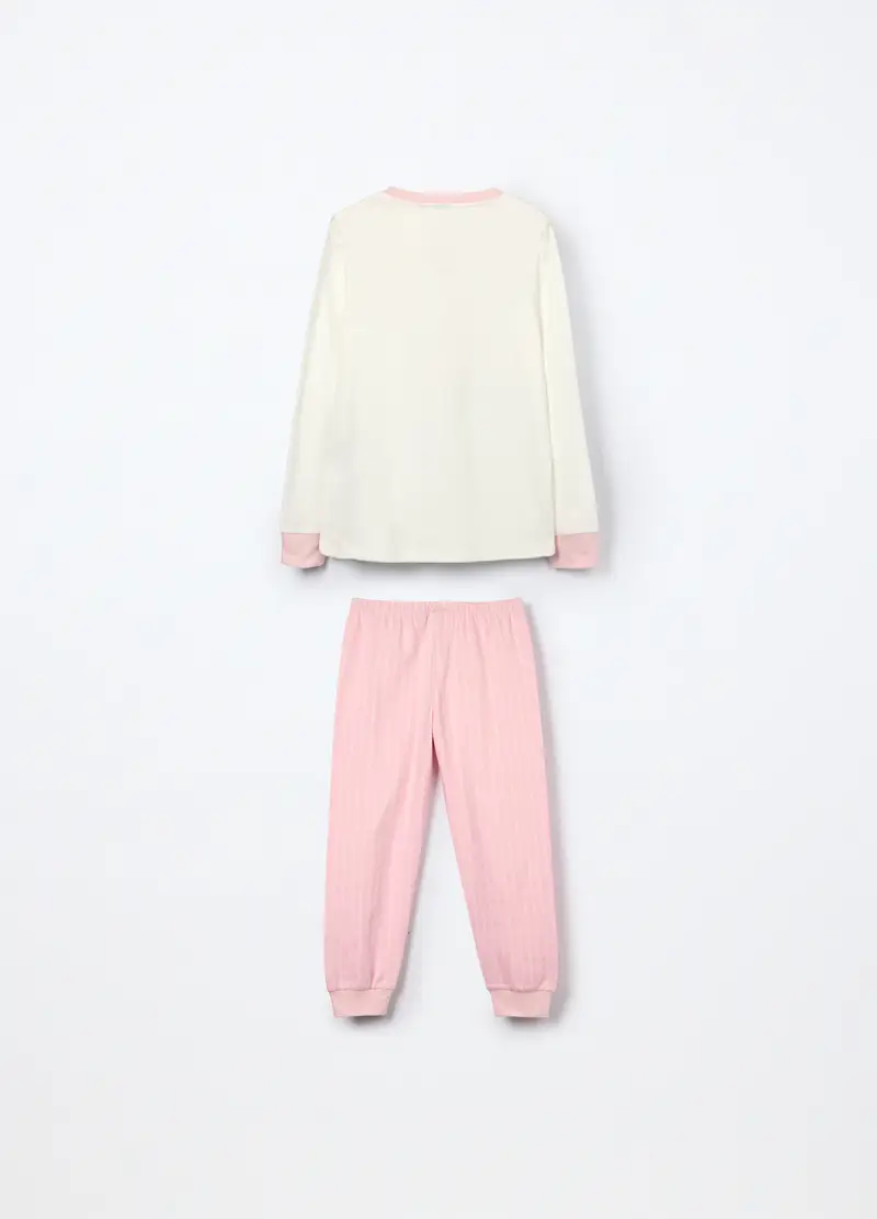 Set Pigiama In Interlock Di Puro Cotone Bambina, Bianco/Rosa miniatura 2