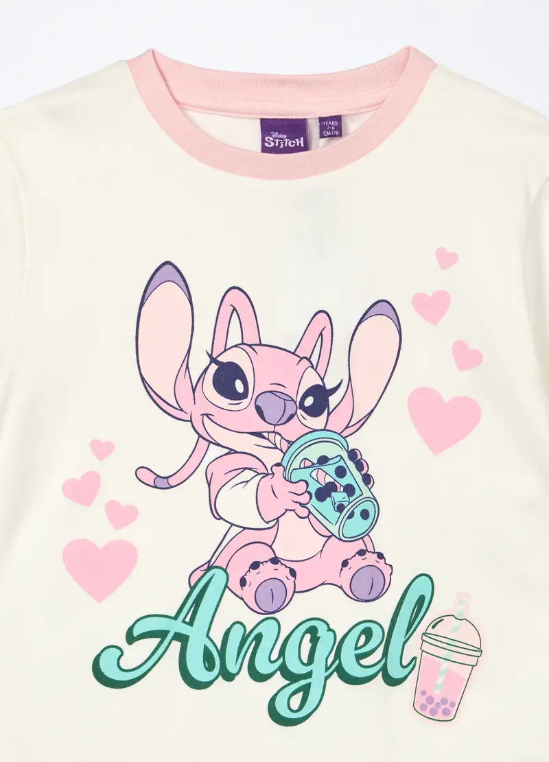 Set Pigiama In Interlock Di Puro Cotone Bambina, Bianco/Rosa miniatura 3