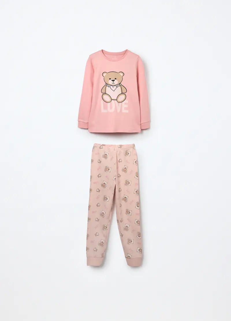 Set Pigiama In Interlock Di Puro Cotone Bambina, Rosa chiaro