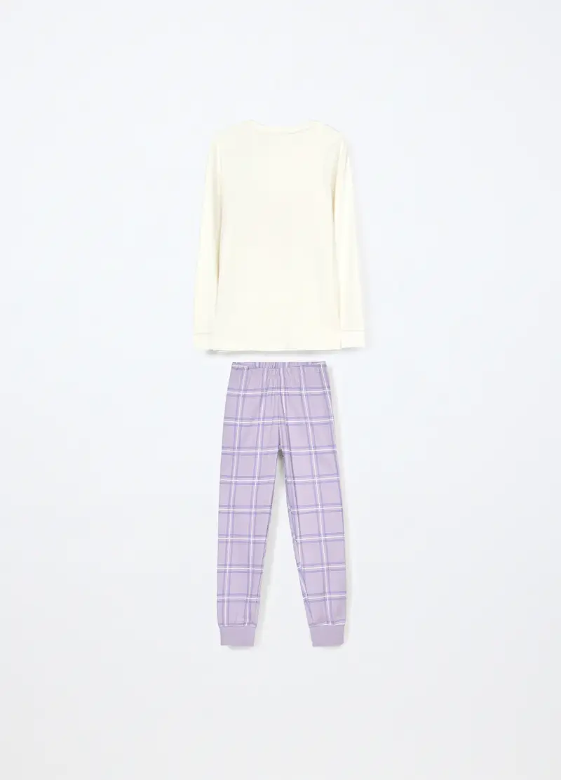 Set Pigiama In Interlock Di Puro Cotone Bambina, Viola lilla miniatura 2