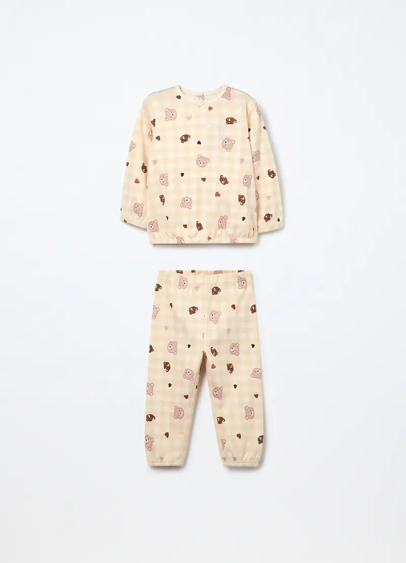 Set Pigiama In Interlock Di Puro Cotone Neonata, Beige chiaro