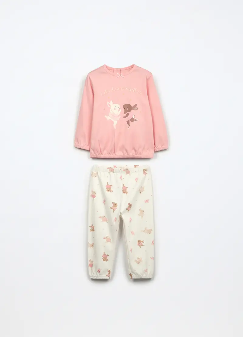 Set Pigiama In Interlock Di Puro Cotone Neonata, Rosa chiaro