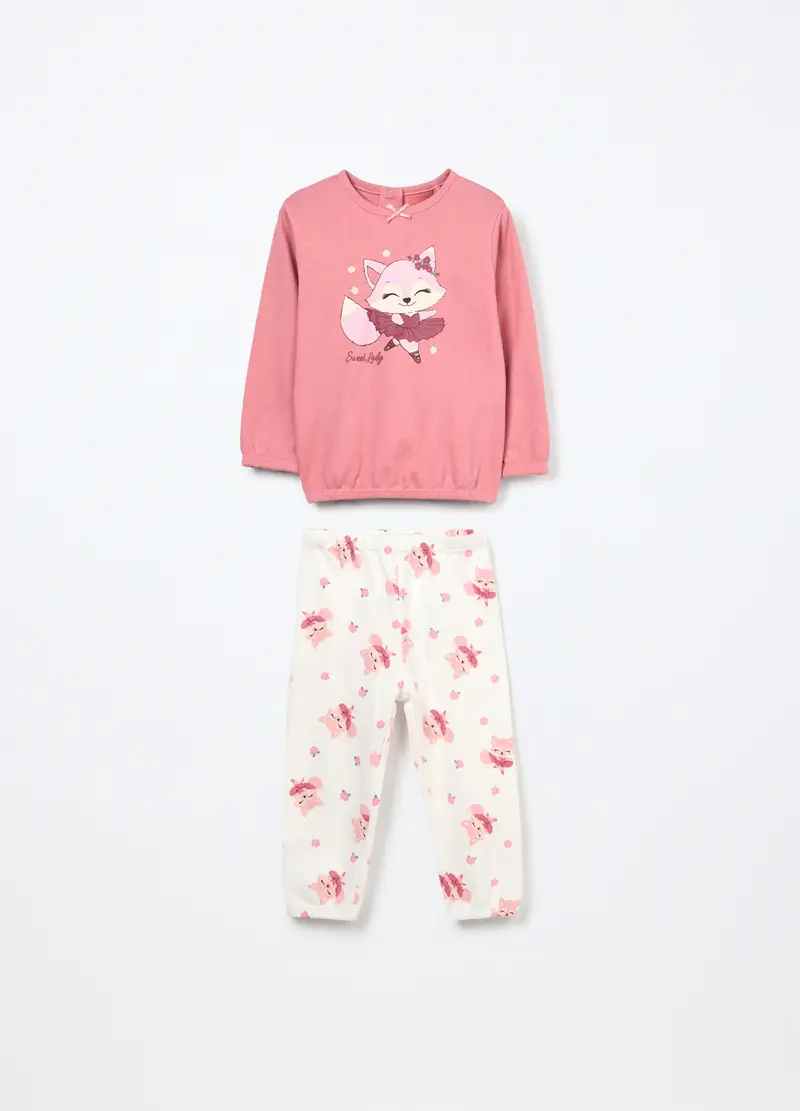 Set Pigiama In Interlock Di Puro Cotone Neonata, Rosa scuro