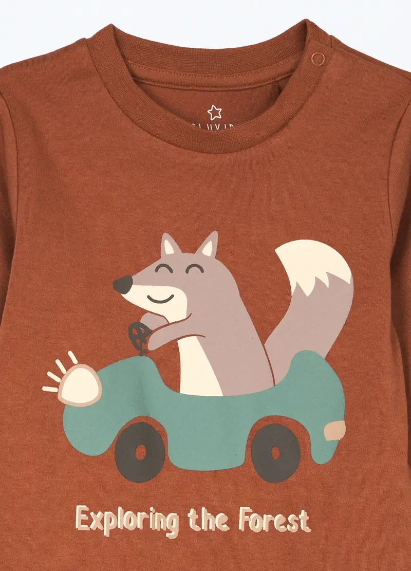 Set Pigiama In Interlock Di Puro Cotone Neonato, Marrone cioccolato miniatura 3