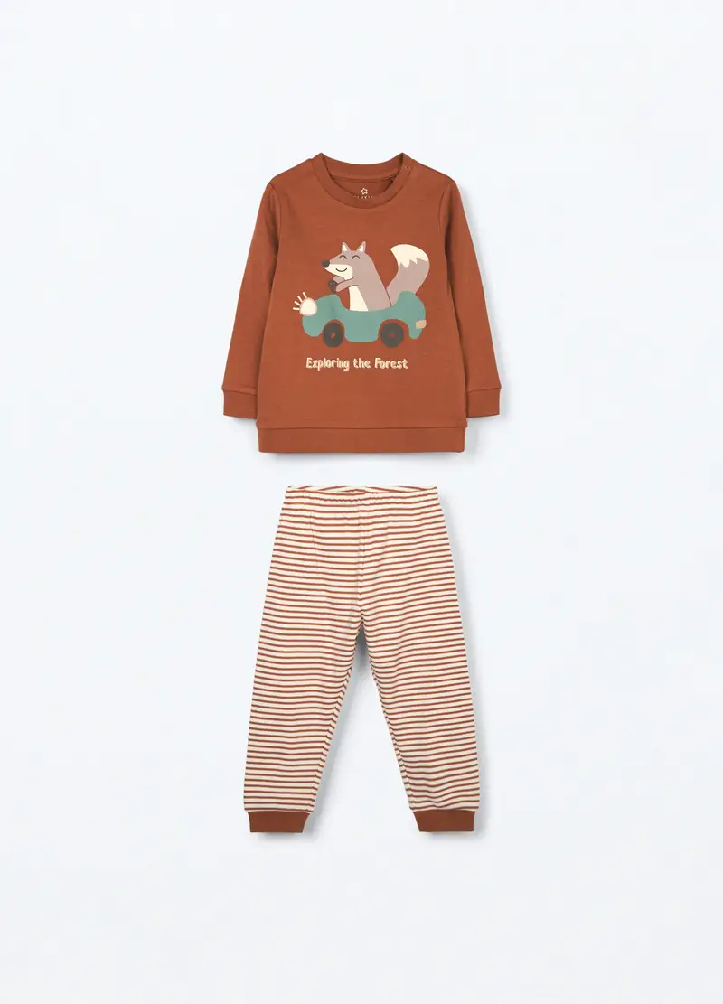 Set Pigiama In Interlock Di Puro Cotone Neonato, Marrone cioccolato