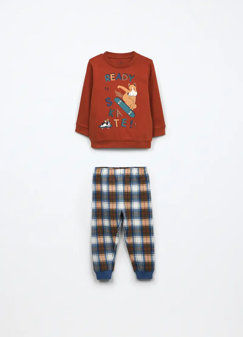 Set Pigiama In Interlock Di Puro Cotone Neonato, Rosso mattone