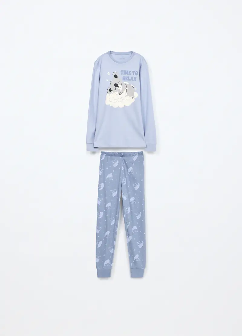 Set Pigiama In Interlock Di Puro Cotone Ragazza, Bambina, Azzurro chiaro