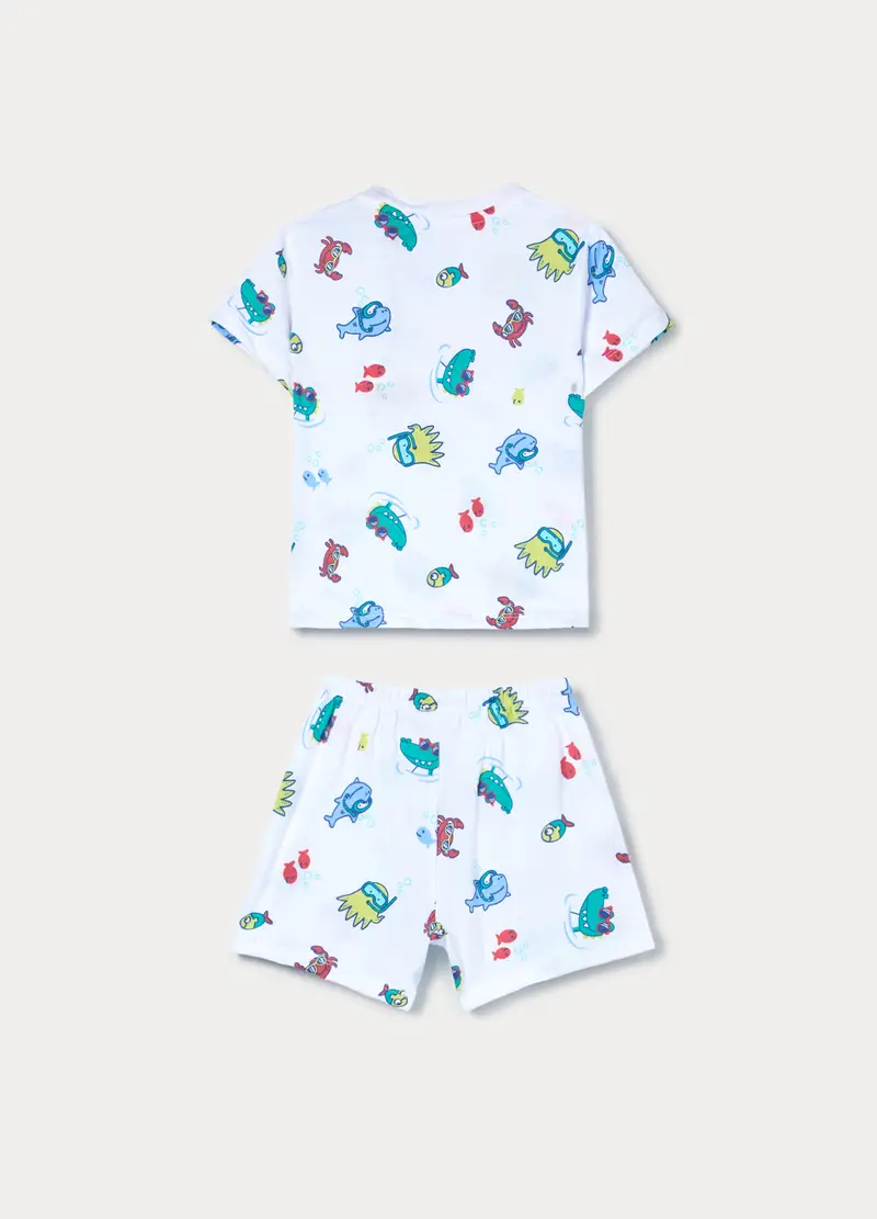 Set Pigiama In Jersey Di Puro Cotone, Neonato, Bianco/Blu miniatura 2