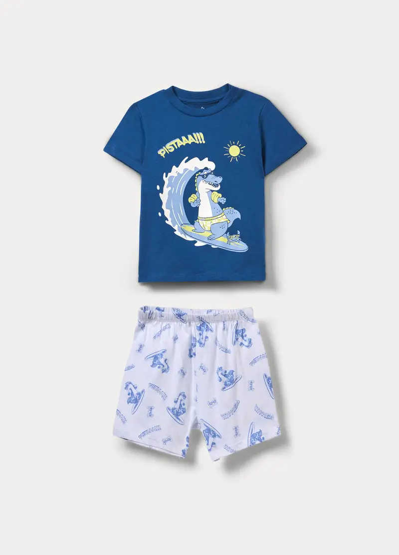 Set Pigiama In Jersey Di Puro Cotone, Neonato, Blu Bluette