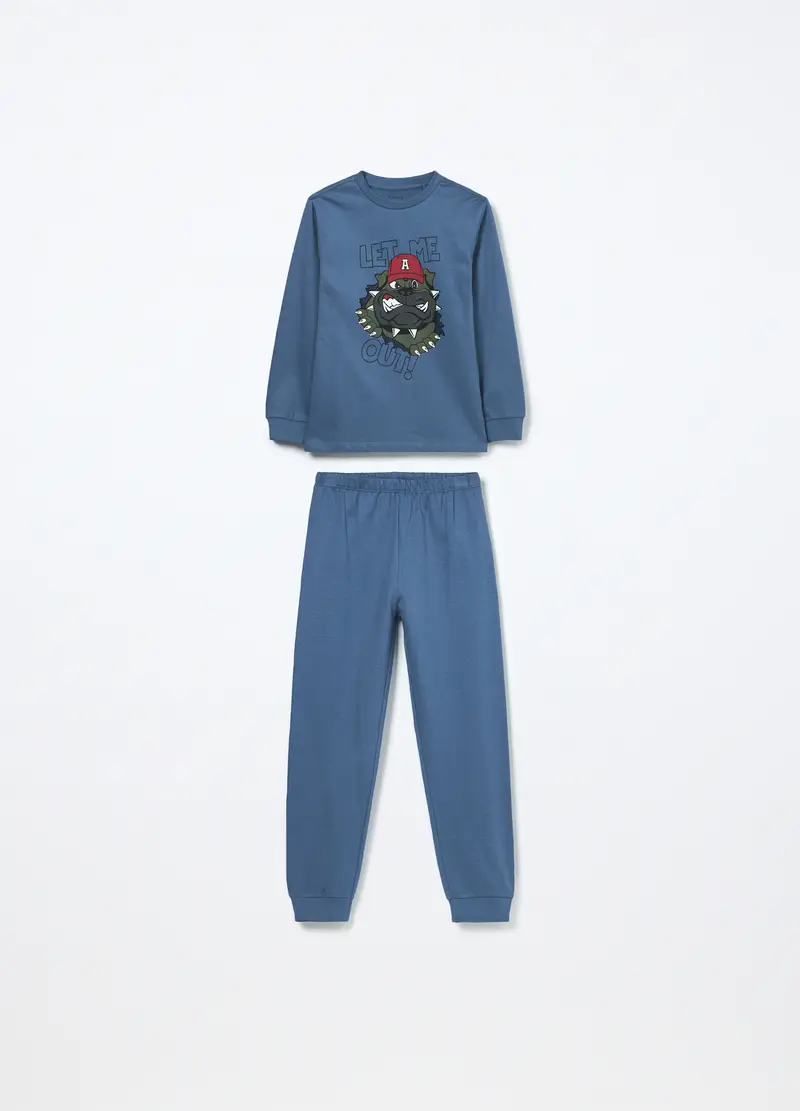 Set Pigiama In Puro Cotone Fleece Bambino, Blu Bluette