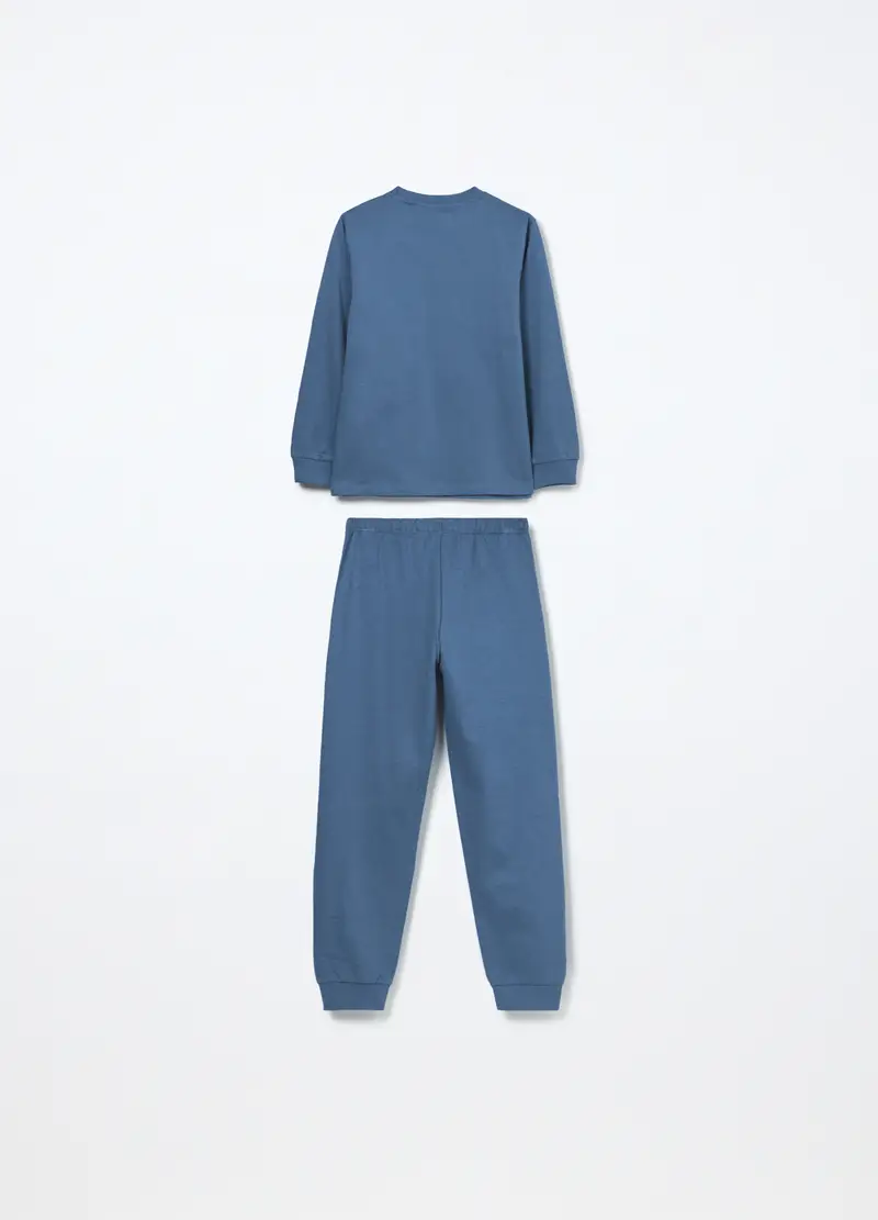 Set Pigiama In Puro Cotone Fleece Bambino, Blu Bluette miniatura 2