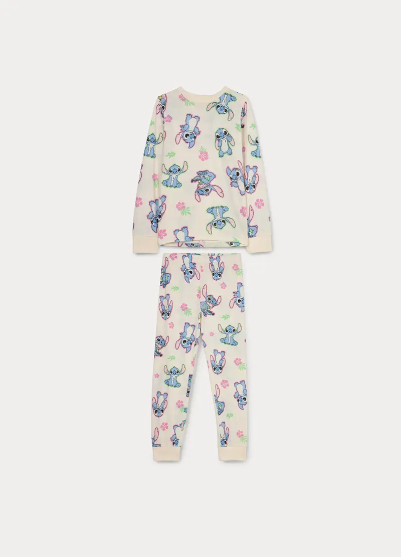 Set Pigiama Lungo Disney In Jersey Di Puro Cotone Bambina, Bianco