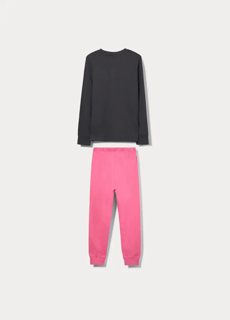 Set Pigiama Lungo Disney In Jersey Di Puro Cotone Bambina, Nero miniatura 2