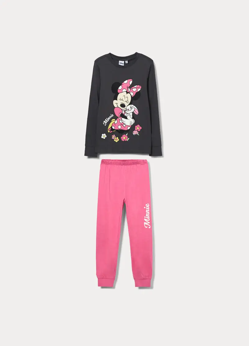 Set Pigiama Lungo Disney In Jersey Di Puro Cotone Bambina, Nero