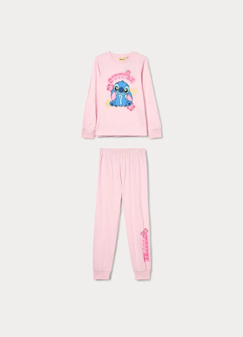 Set Pigiama Lungo Disney In Jersey Di Puro Cotone Bambina, Rosa pastello