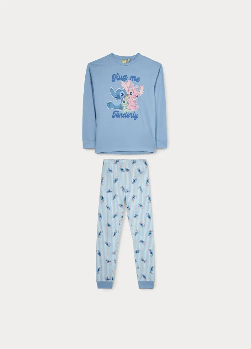 Set Pigiama Lungo Disney In Jersey Di Puro Cotone Ragazza, Bambina, Azzurro chiaro