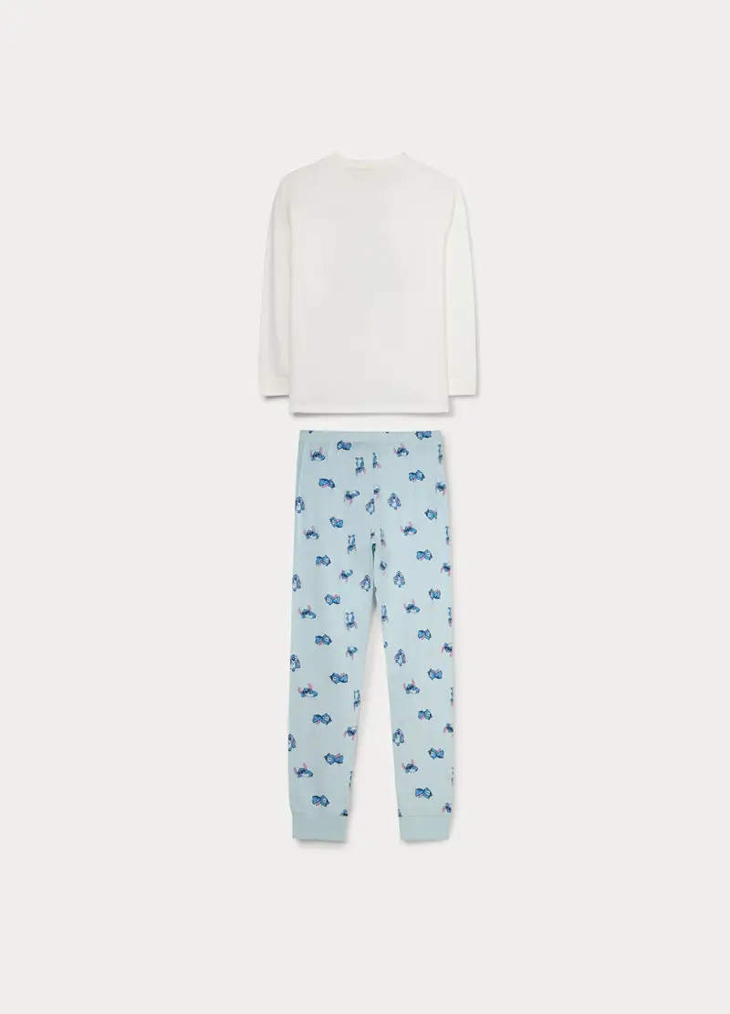 Set Pigiama Lungo Disney In Jersey Di Puro Cotone Ragazza, Bambina, Bianco/Azzurro miniatura 2