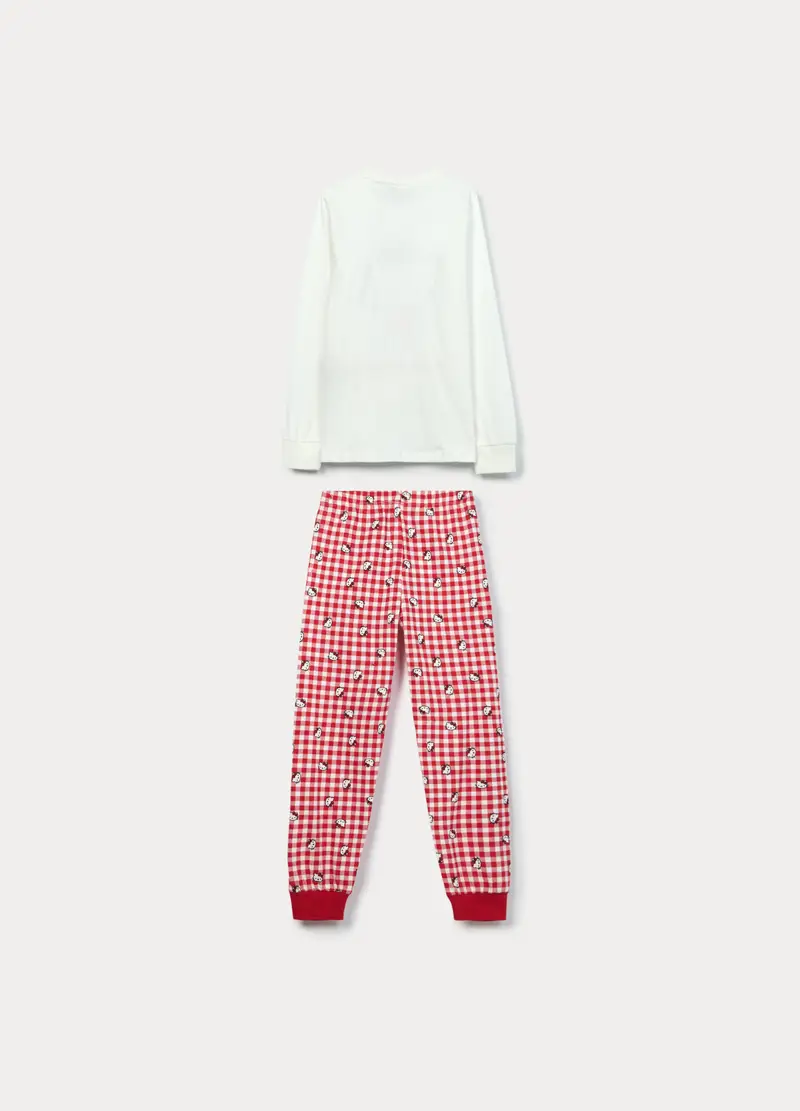 Set Pigiama Lungo Hello Kitty In Jersey Di Puro Cotone Bambina, Bianco/Rosso miniatura 2