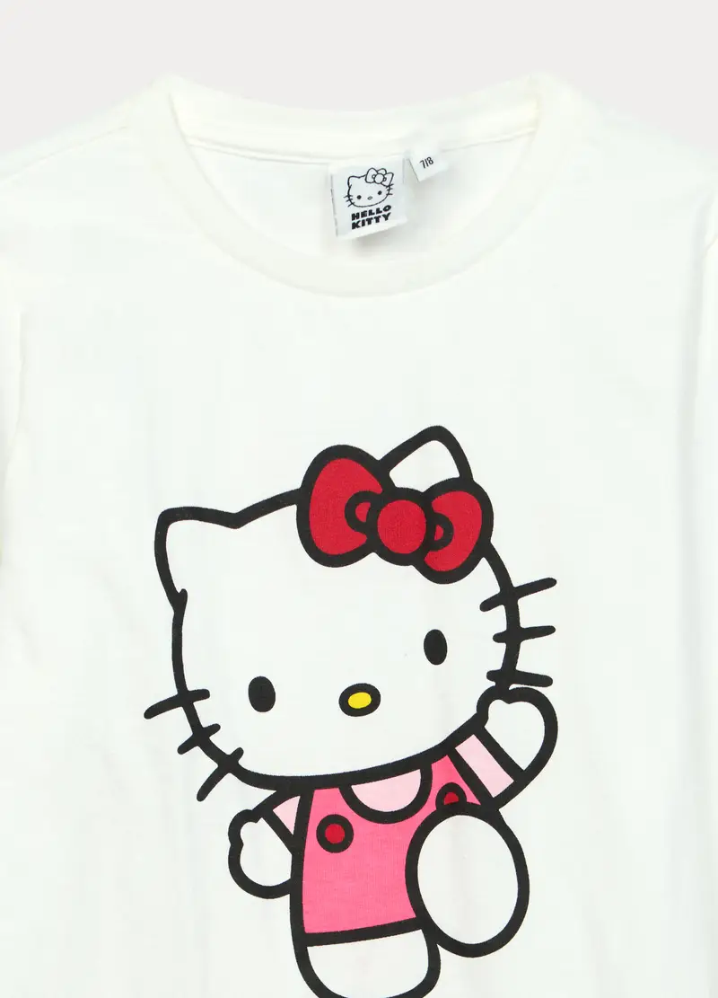 Set Pigiama Lungo Hello Kitty In Jersey Di Puro Cotone Bambina, Bianco/Rosso miniatura 3