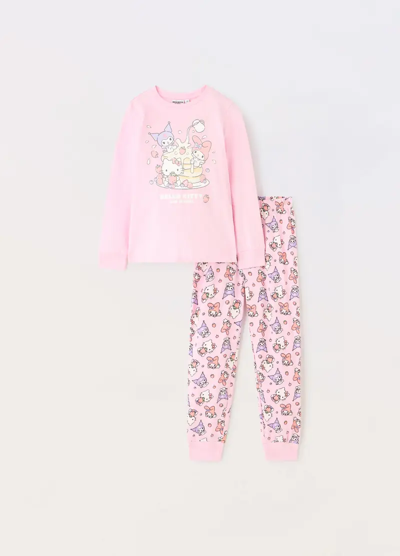 Set Pigiama Lungo Hello Kitty In Jersey Di Puro Cotone Bambina, Rosa chiaro