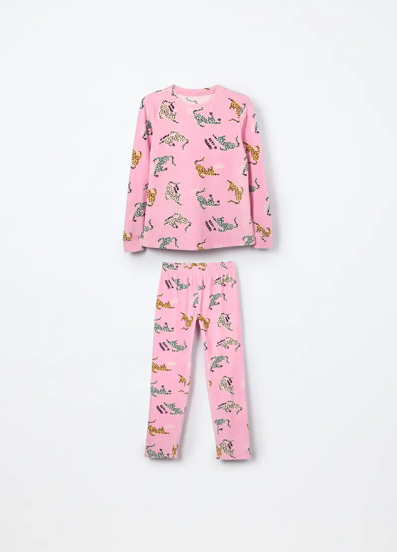 Set Pigiama Lungo In Ciniglia Ragazza, Bambina, Rosa pastello