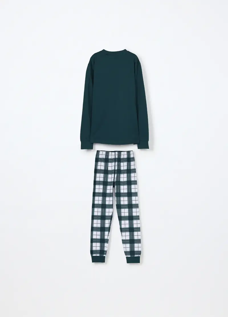 Set Pigiama Lungo In Cotone Fleece Ragazzo, Bambino, Verde miniatura 2