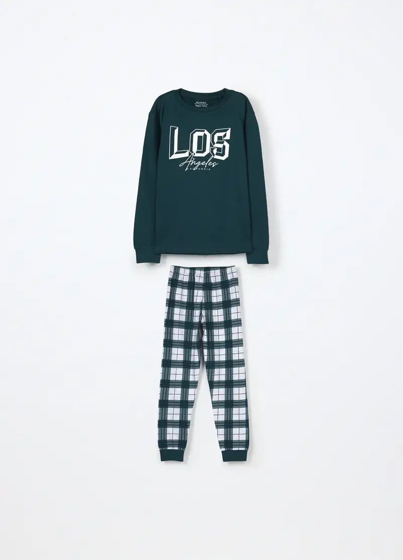 Set Pigiama Lungo In Cotone Fleece Ragazzo, Bambino, Verde